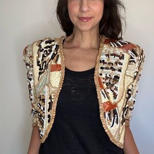 Vintage Multi Color Black Tie Bolero Jacket